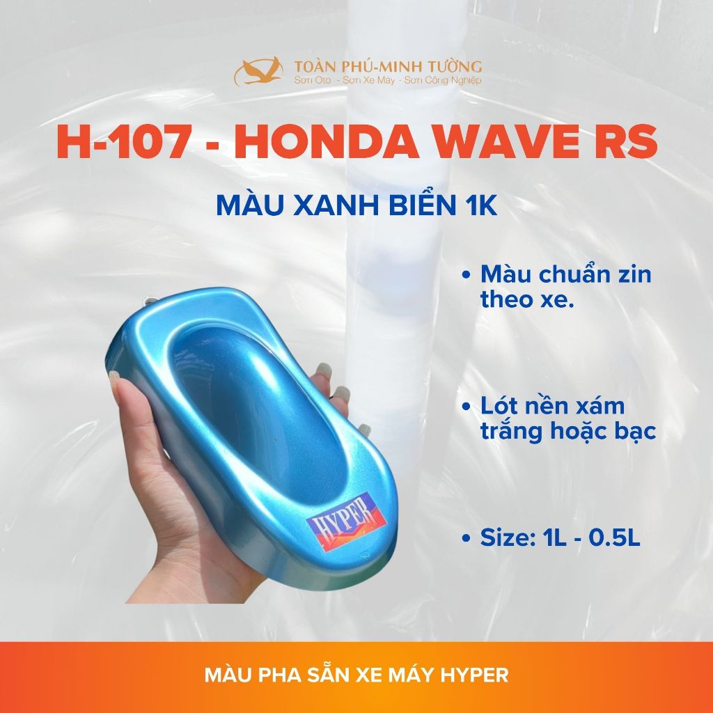 Sơn xe máy HYPER màu xanh biển Honda wave @ 1K (Code: H-107) - 1 Lít