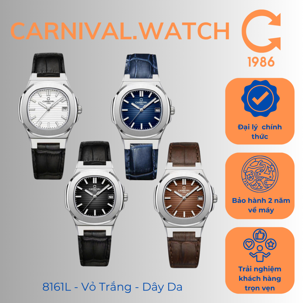 Đồng Hồ Nữ Carnival 8161L – Vỏ Trắng – Dây Da
