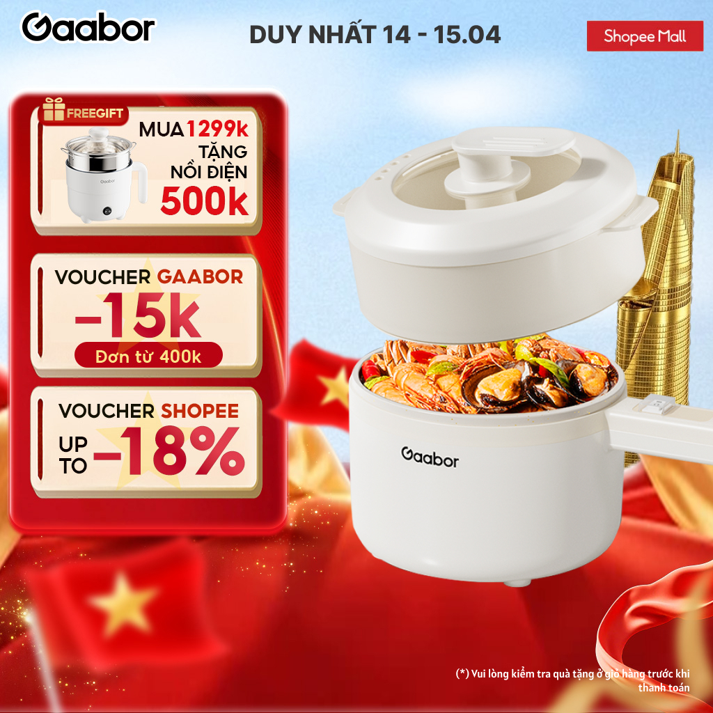 Nồi đa năng Gaabor dung tích 2.5L nồi điện kèm xửng hấp công suất 600W cán dài chiên luộc hấp EC-30M01A