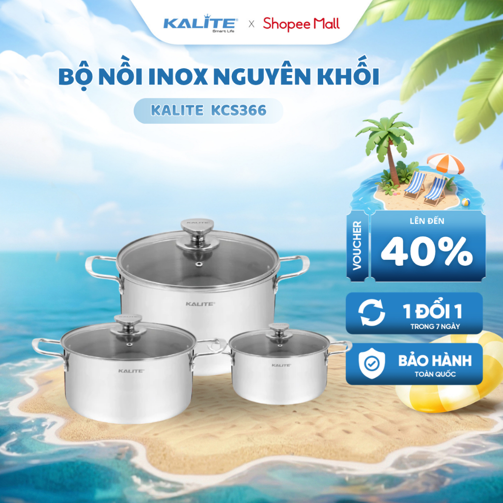 (Võ Hà Linh x Kalite) Bộ 3 nồi inox liền khối KALITE KCS366 – 3 size 18-20-24cm linh hoạt, inox 304 