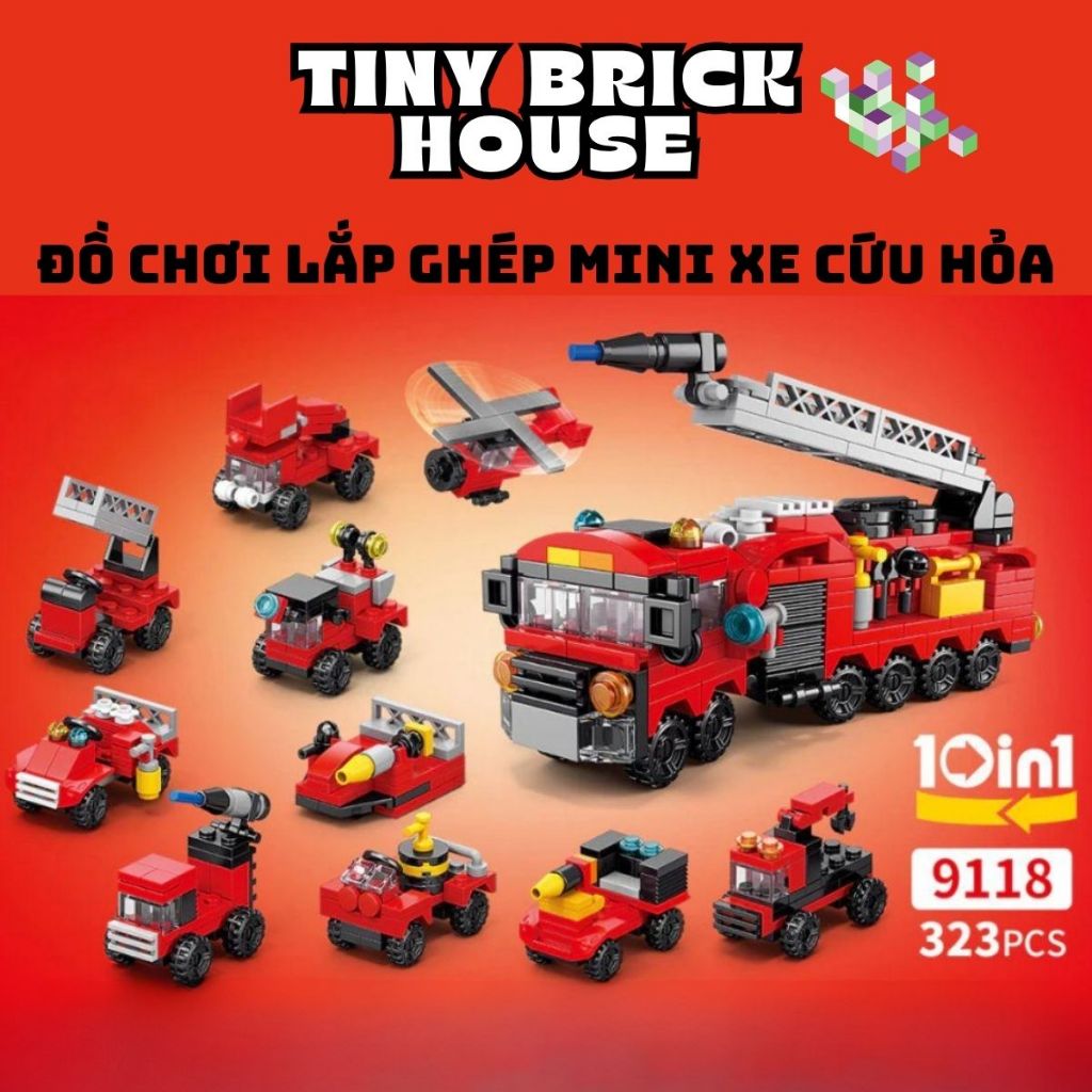 Đồ chơi lắp ghép Mini Xe Cứu Hỏa Mô Hình Lắp Ráp 10in1 Cho Trẻ em 9118