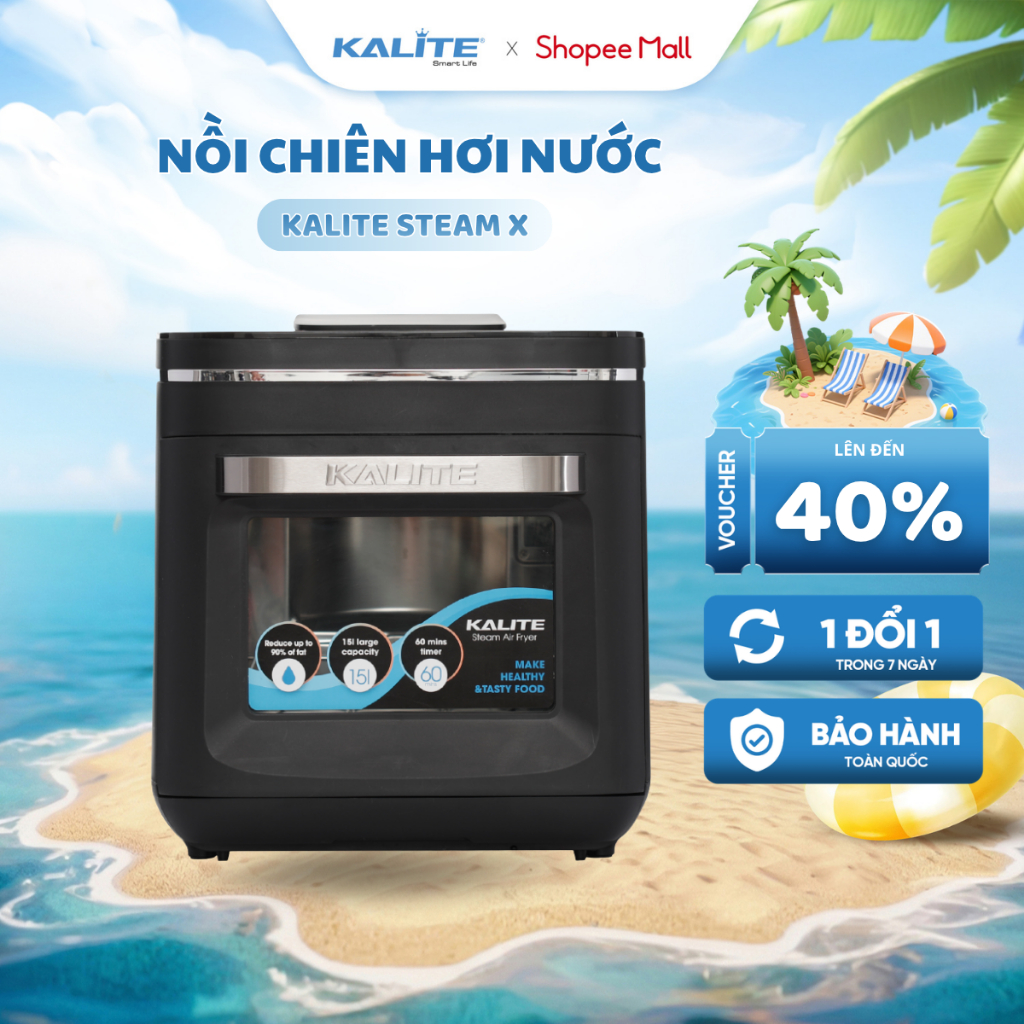Nồi Chiên Hơi Nước KALITE Steam X Dung Tích 15L - Hấp Chiên Nướng 3in1 - Khoang Nồi Inox 304 Dễ Vệ S