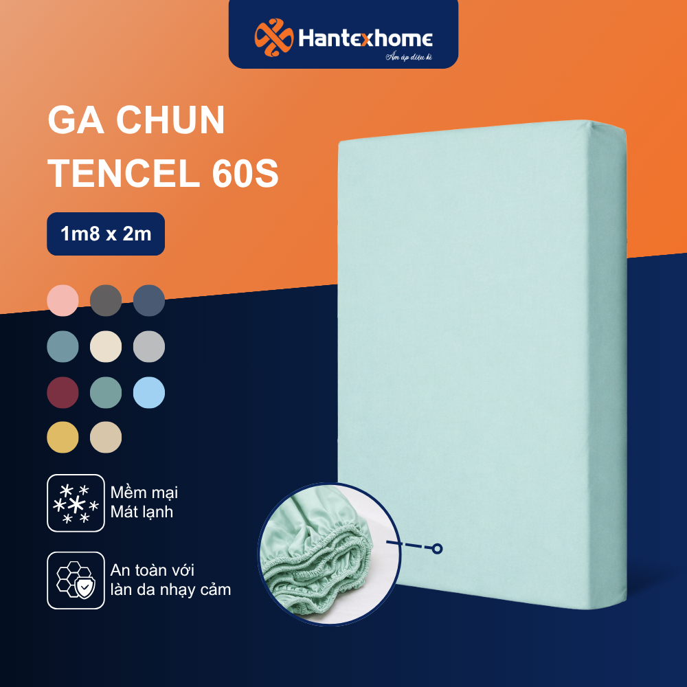 Ga Giường Lụa Tencel 1m8x2m HANTEXHOME Cao Cấp Trơn Màu, Drap Bo Chun Trải Nệm 1m8 x 2m