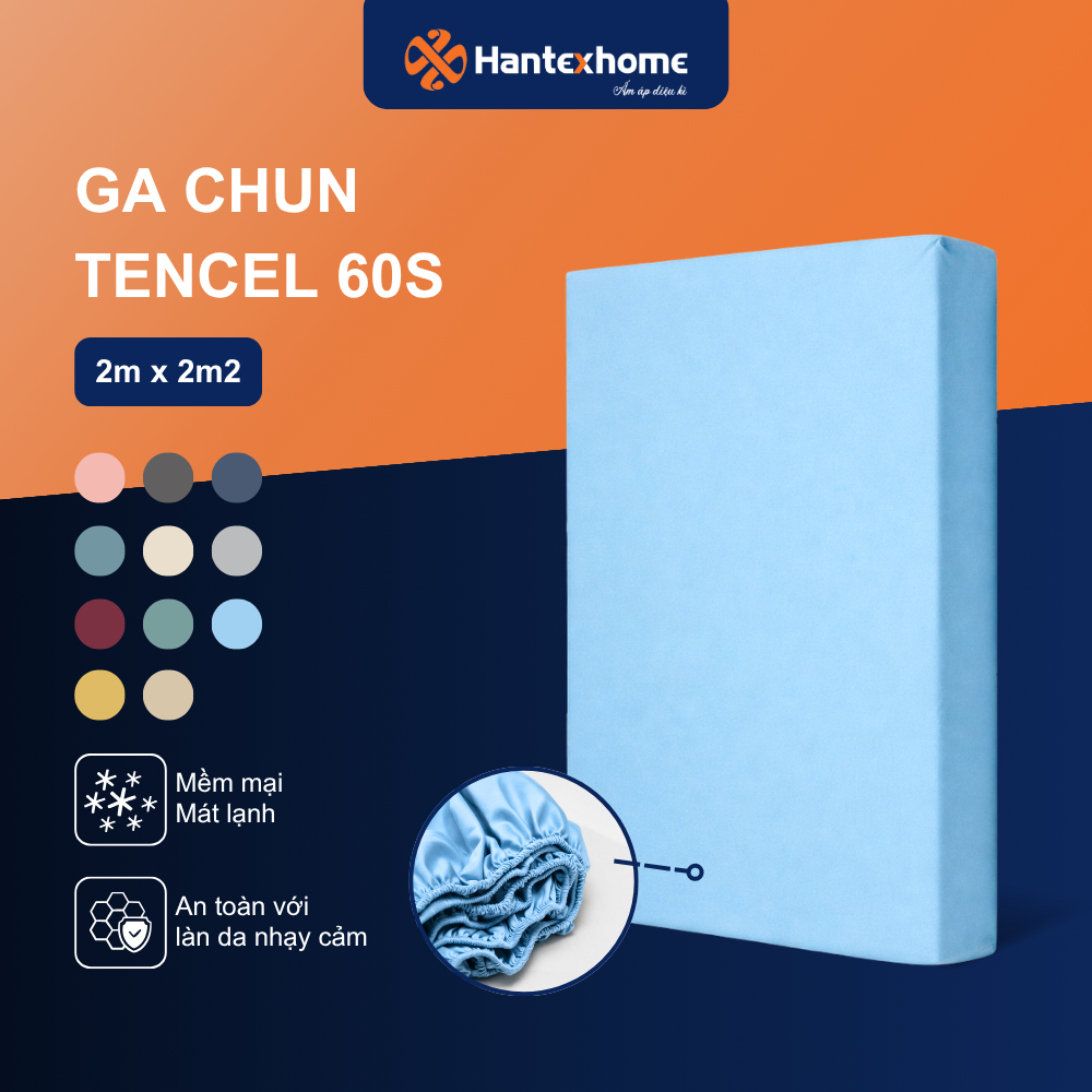 Ga Giường Lụa Tencel 2mx2m2 HANTEXHOME Cao Cấp Trơn Màu, Drap Bo Chun Trải Nệm Mát Lạnh