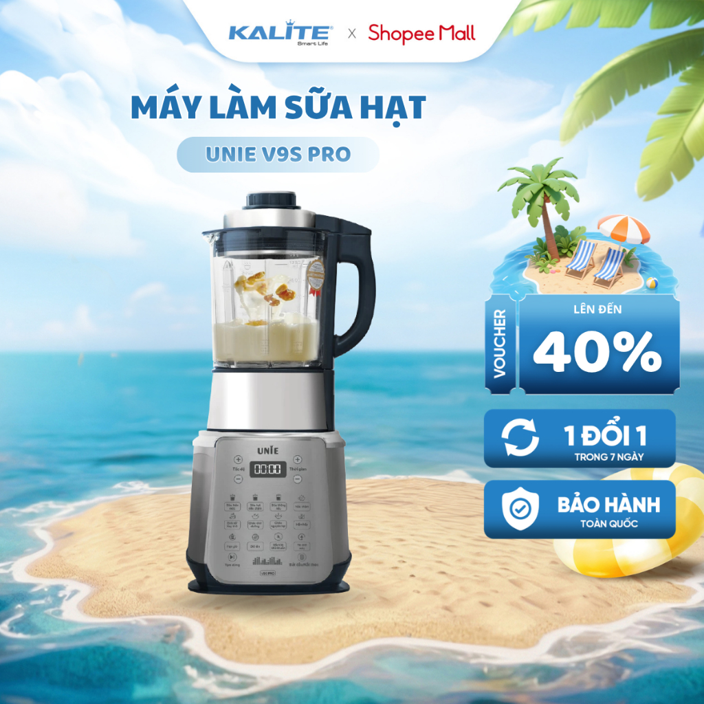 Máy Làm Sữa Hạt UNIE V9S PRO - Máy Nấu Sữa Hạt Đa Năng Xay Êm Sánh Nhuyễn Mịn - Dung Tích 1.75L