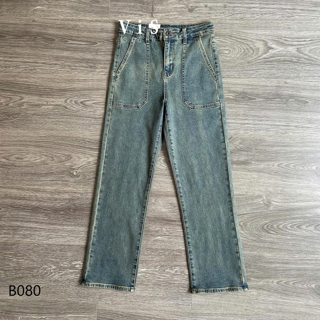 Vis Store - Quần jean nữ ống đứng xanh retro trẻ trung