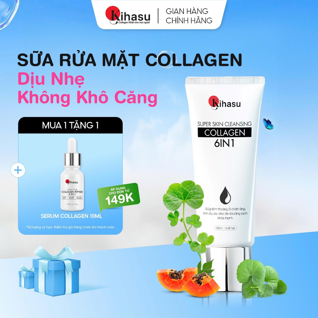 Sữa Rửa Mặt Collagen Kihasu 100ml – Dưỡng Ẩm, Làm Sạch Dịu Nhẹ, Dạng Gel Cho Da Nhạy Cảm