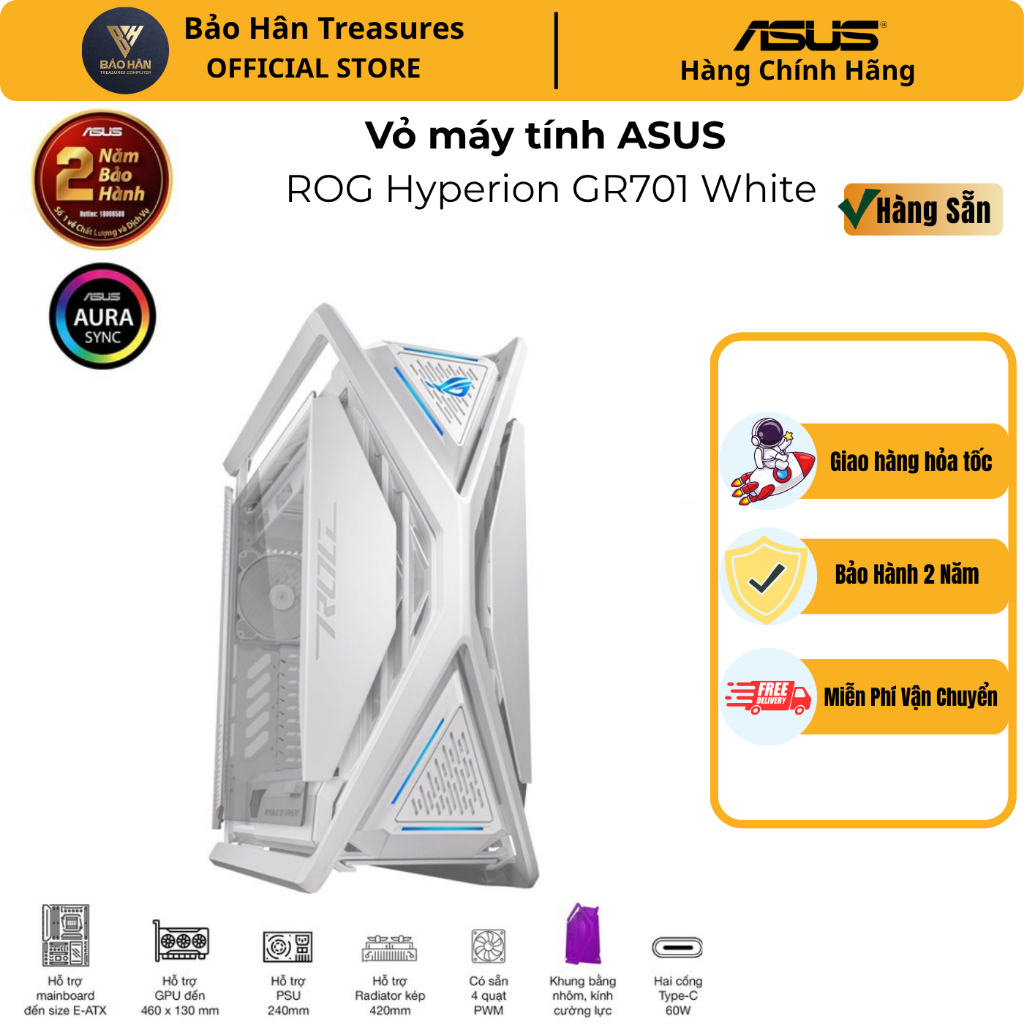 Vỏ Case ASUS ROG Hyperion GR701 / White ( Full Tower) / SP006225 - Hàng Chính Hãng