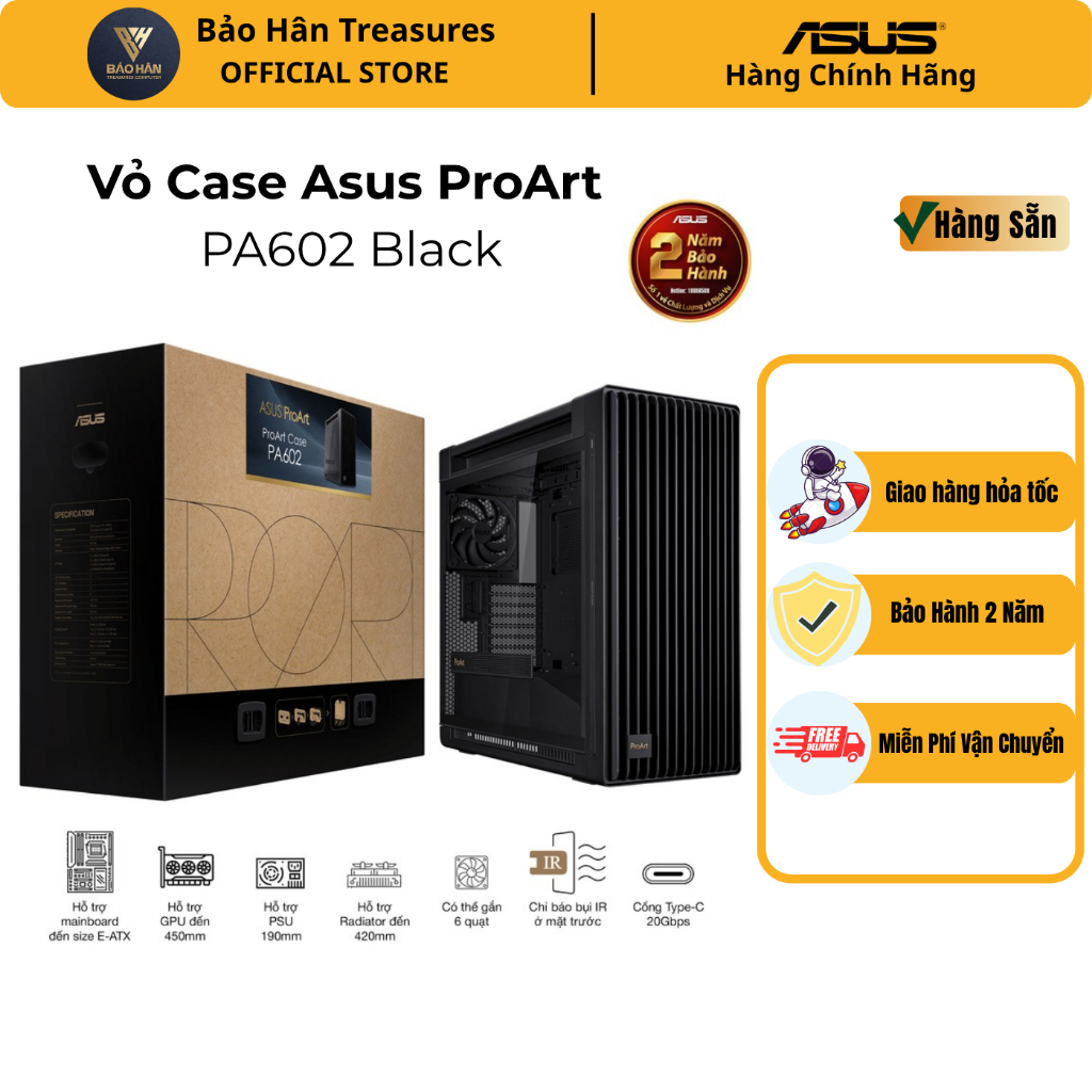 Vỏ Case Asus ProArt PA602 Black E-ATX 420mm Radiator/ USB 20Gbps Support/ SP006291 - Hàng Chính Hãng