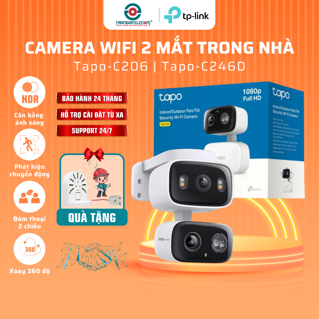 Camera wifi Ngoài Trời/Trong Nhà TP-Link Tapo C206 / C246D AI Thông Minh, Nhìn Đêm Có Màu - TRANGIAT