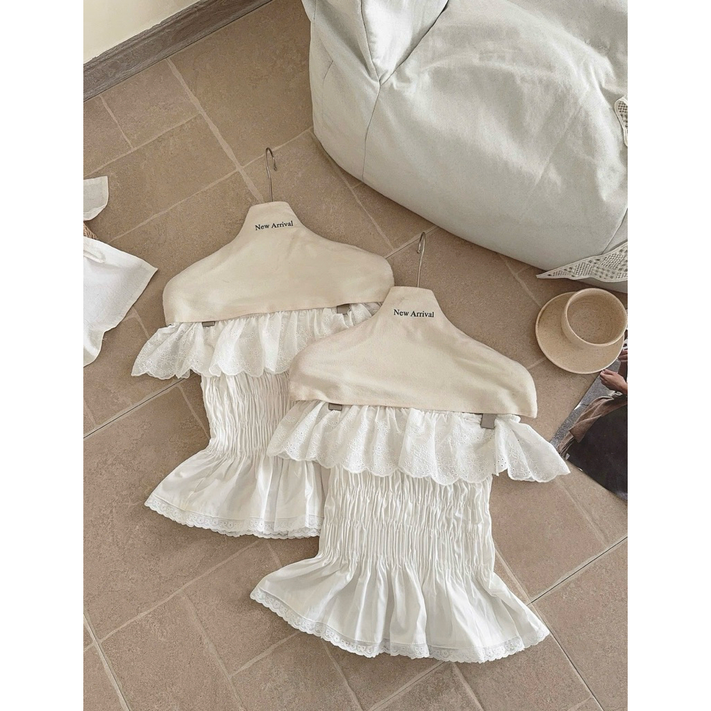 [LOẠI 1/ SẴN] ÁO TRỄ VAI KIỂU NỮ BORA VIỀN REN HOA NỔI BO CHUN DÁNG XOÈ 2MONDAY A183 | BigBuy360 - bigbuy360.vn