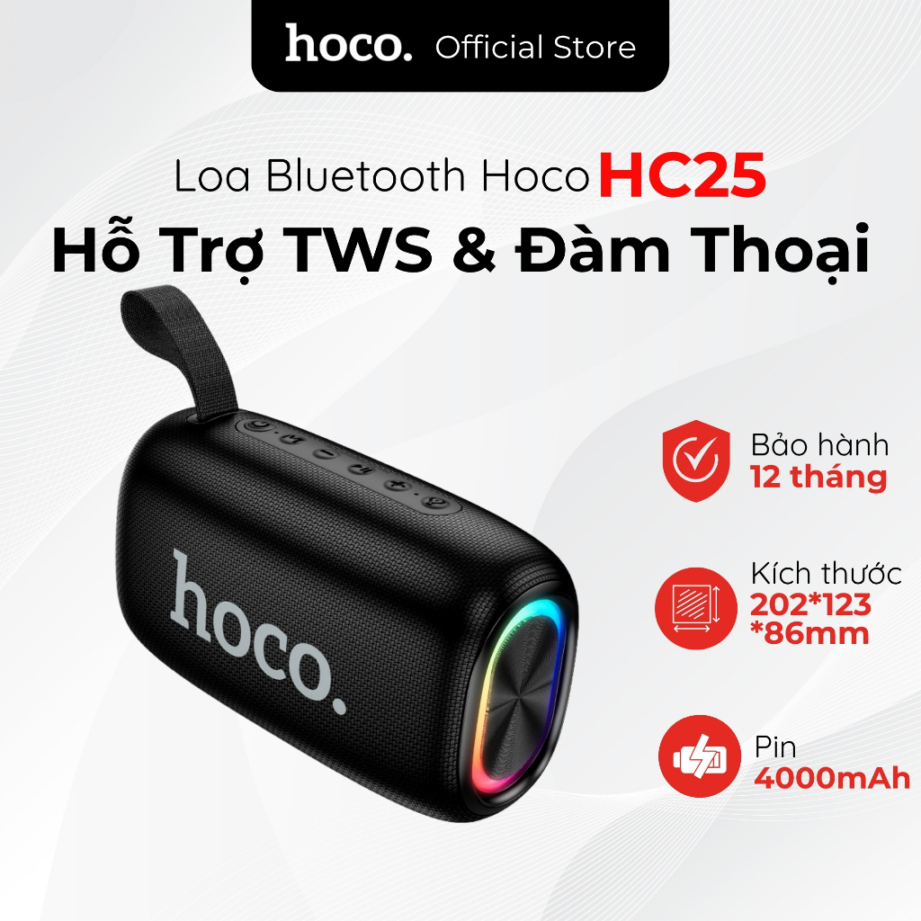 Loa Bluetooth Hoco HC25 Radiant Công Suất 20W - Chống Nước IPX4, Đèn LED RGB Cực Đẹp