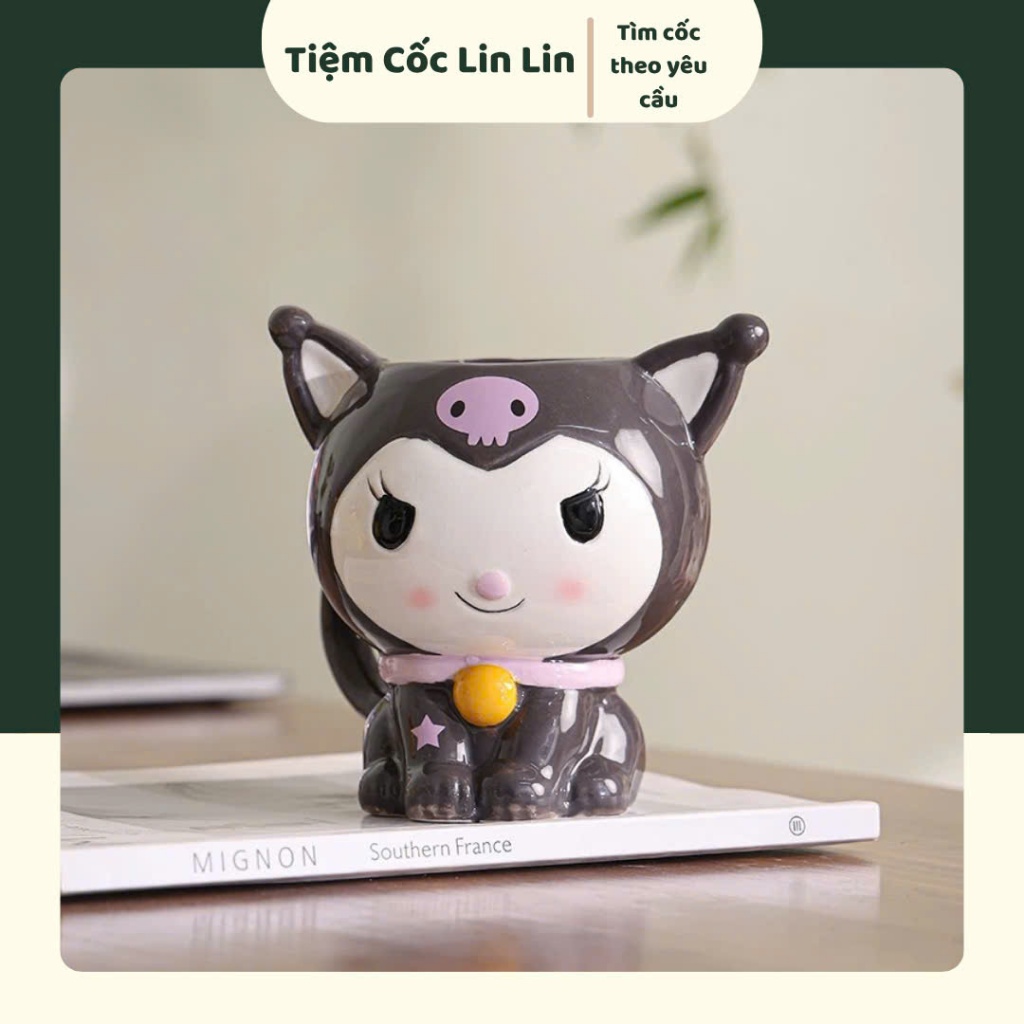 Cốc Sứ Kuromi Tạo Hình Toàn Thân 3D Dễ Thương Kawaii Ly Sứ Cao Cấp Quà Tặng 650ml