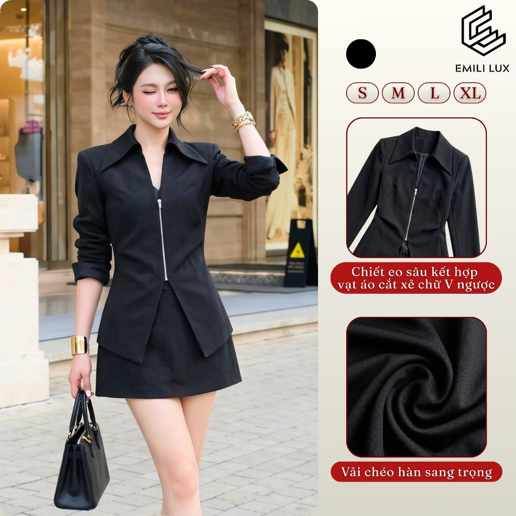 Set đồ nữ sang chảnh blazer ôm body khóa kéo mix chân váy ngắn EMILI DESIGN basic thanh lịch [B193]