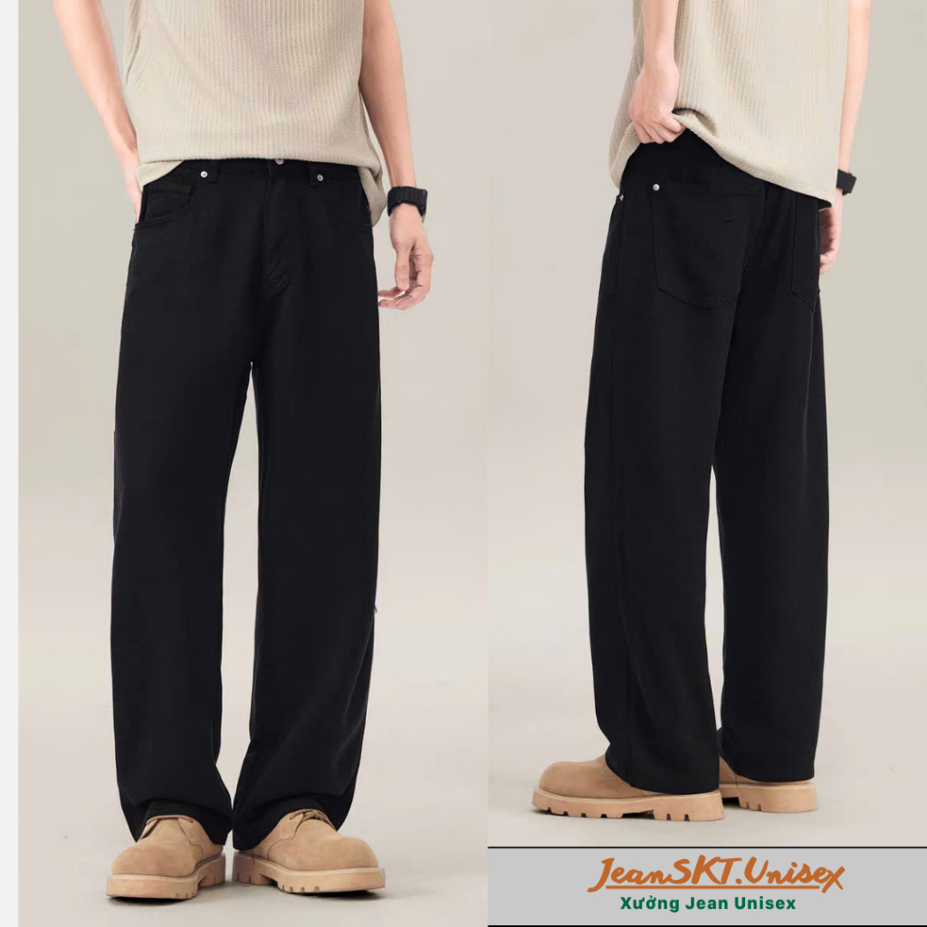 Quần Jean Nam Dáng Baggy Ống Suông Màu Xanh Retro Chất Vải Dày Dặn Phối Wash - JeanSKT