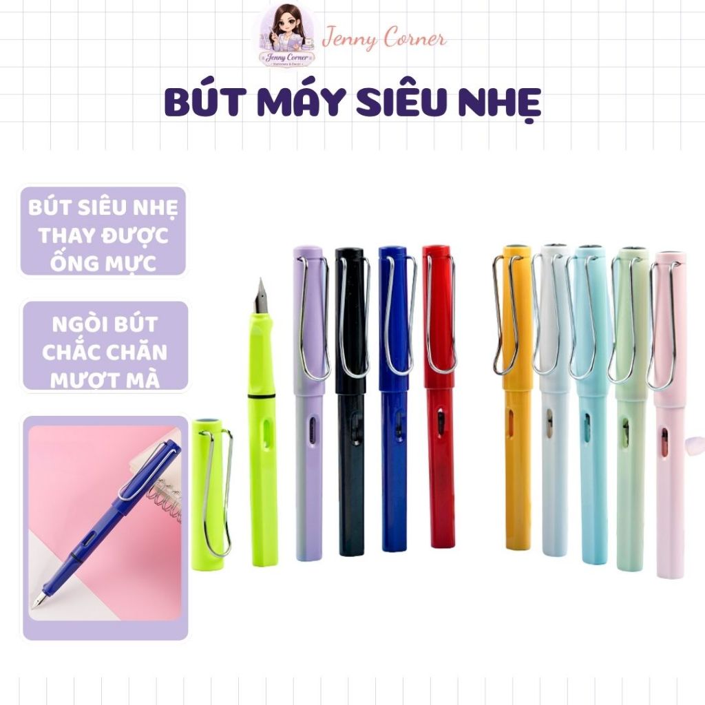 Bút Máy Vỏ Nhựa Nhiều Màu Siêu Nhẹ Ngòi EF Siêu Bền, Bút Luyện Chữ Đẹp Thay Ống Mực Hoặc Bơm Mực-Jen