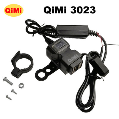 Sạc Điện Thoại Trên Xe Máy QiMi 3023 - 2 Cổng USB 12V, Công Tắc Chống Nước, An Toàn, Dễ Lắp Đặt