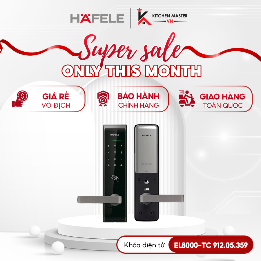 Khóa Điện Tử EL8000-TC Hafele 912.05.359 - Mở Khóa Vân Tay, Thẻ Từ, Mã Số, An Toàn Cao Cấp