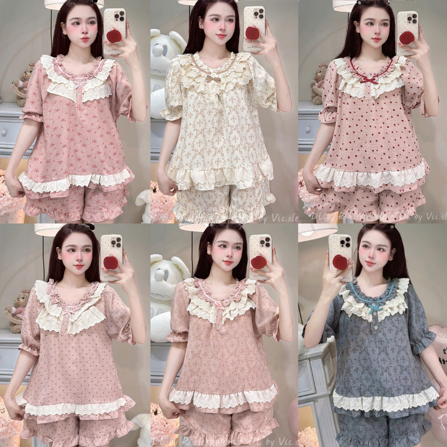 [DEAL HÈ] Bộ Đồ Ngủ Nữ JUSOKA Pijama Mặc Nhà Ngắn Tay Chất Liệu Đũi Vân Mây Viền Ren Siêu Mềm Mịn, Thoải Mái DU27