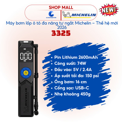 [HỎA TỐC] Máy bơm lốp đa năng không dây Michelin 3325 - Tự động ngắt thông mình - Hàng chính hãng