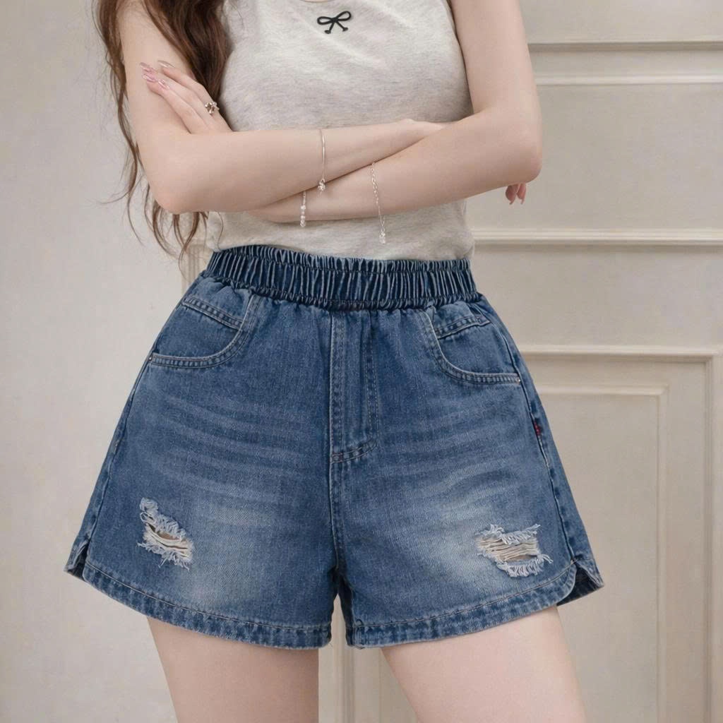 Quần Short Đùi Bé Gái, Quần Jean Ngắn Bé Gái Size Đại 15–52kg Lưng Thun Dễ Mặc Form Xinh Năng Động (