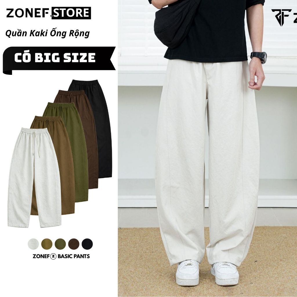 Quần Kaki Ống Rộng Form Thụng Hơi Cong Nhẹ Phối Line by ZONEF CLUB, Quần Dài Nam Nữ Chất Liệu Kaki C
