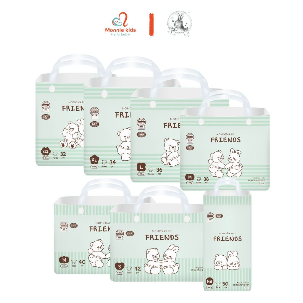 Bỉm tã dán và quần Momo Rabbit Friends cho bé sơ sinh - Monnie Kids