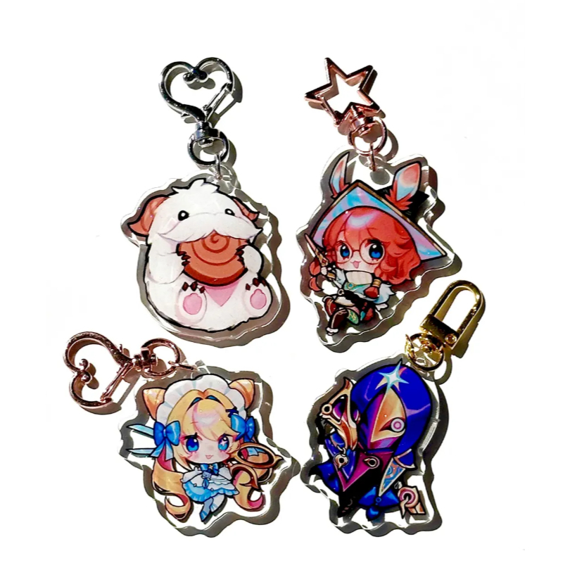 Móc khoá game TFT Jhin, Aurora, Gwen, Poro phụ kiện túi xách balo móc khoá bằng acrylic trong suốt