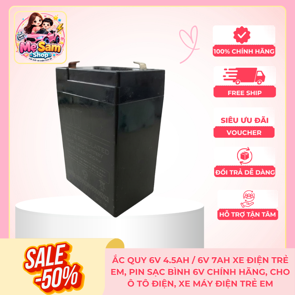 Bình Ắc Quy 6V-4.5Ah / 6V-7Ah Xe Điện Trẻ Em, Dùng Cho Ô Tô Điện, Xe Máy Điện Trẻ Em