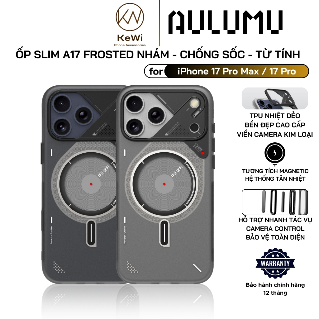 Ốp Lưng Aulumu cho iPhone 17 Pro Max / 17 Pro, Frosted Case - Camera Control, Tản Nhiệt, Vòng Từ Tín