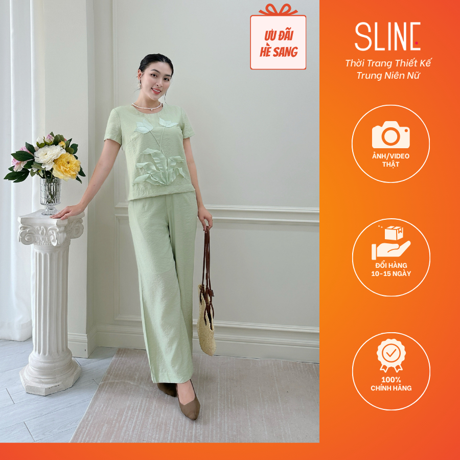 Set Đồ Nữ Cao Cấp Áo Thêu Hoa Tulip + Quần Suông 2 Lớp (48-65kg) - Thời Trang Thiết Kế Trung Niên Nữ SLINE - Qùa tặng mẹ | BigBuy360 - bigbuy360.vn