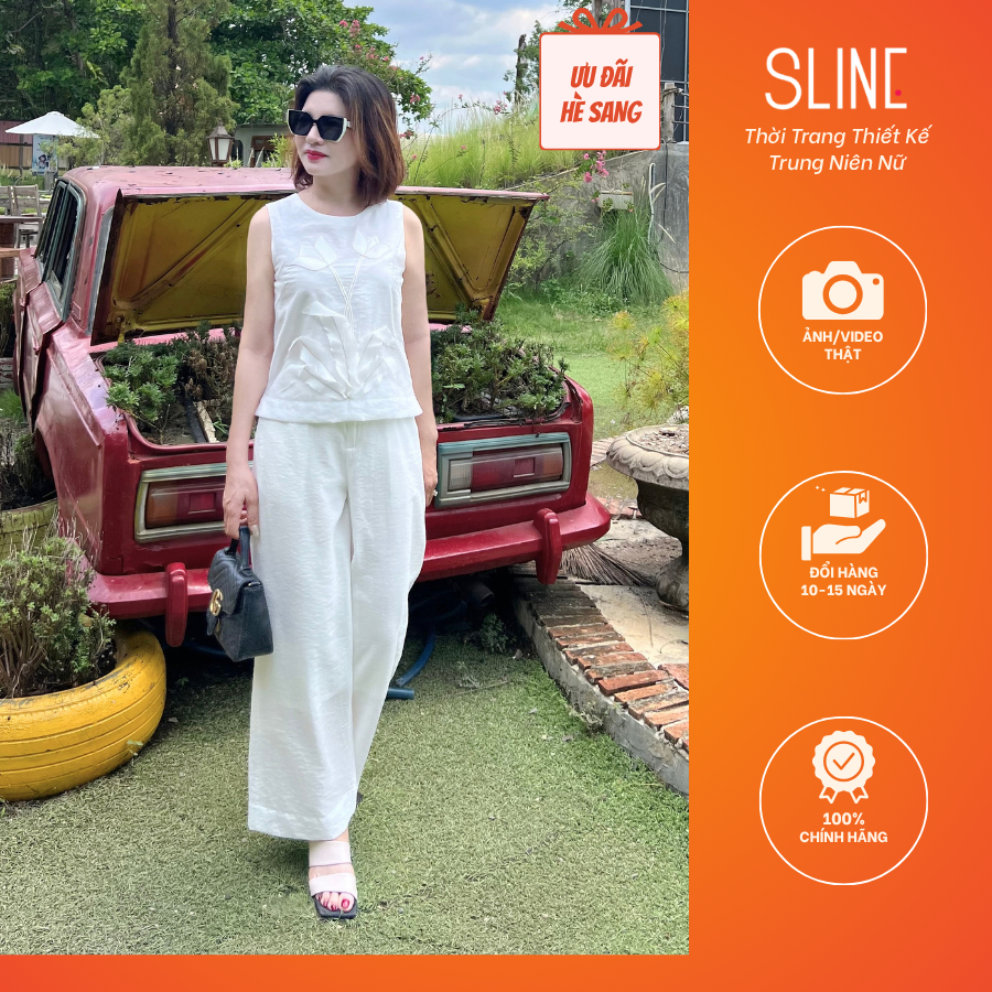 Set Đồ Nữ Cao Cấp Áo Thêu Hoa Tulip + Quần Suông 2 Lớp (48-65kg) - Thời Trang Thiết Kế Trung Niên Nữ SLINE - Qùa tặng mẹ | BigBuy360 - bigbuy360.vn