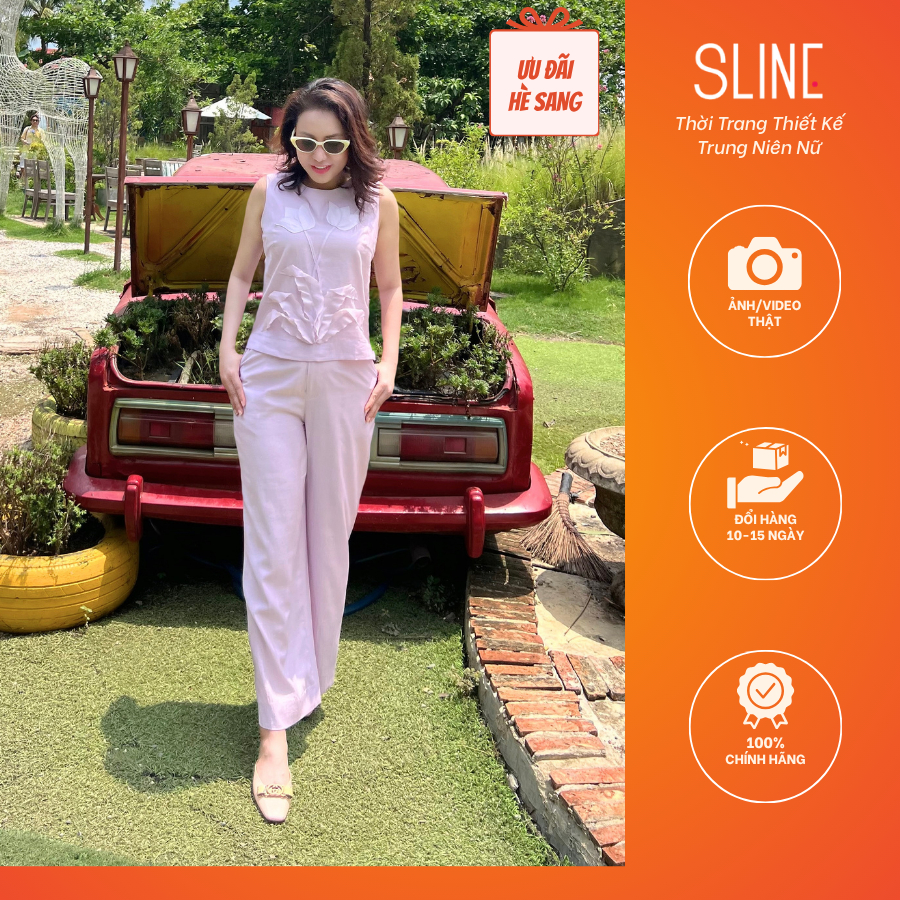 Set Đồ Nữ Cao Cấp Áo Thêu Hoa Tulip + Quần Suông 2 Lớp (48-65kg) - Thời Trang Thiết Kế Trung Niên Nữ SLINE - Qùa tặng mẹ | BigBuy360 - bigbuy360.vn