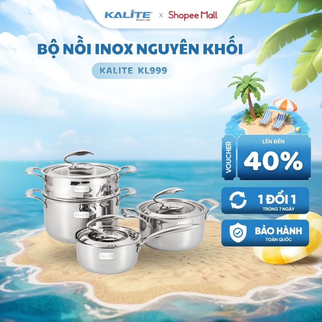 Bộ Nồi Inox 304 nguyên khối KALITE TRIPRO KL999 -Siêu Bền Chống Cong (2 Nồi, 1 Quánh, 1 Xửng Hấp)