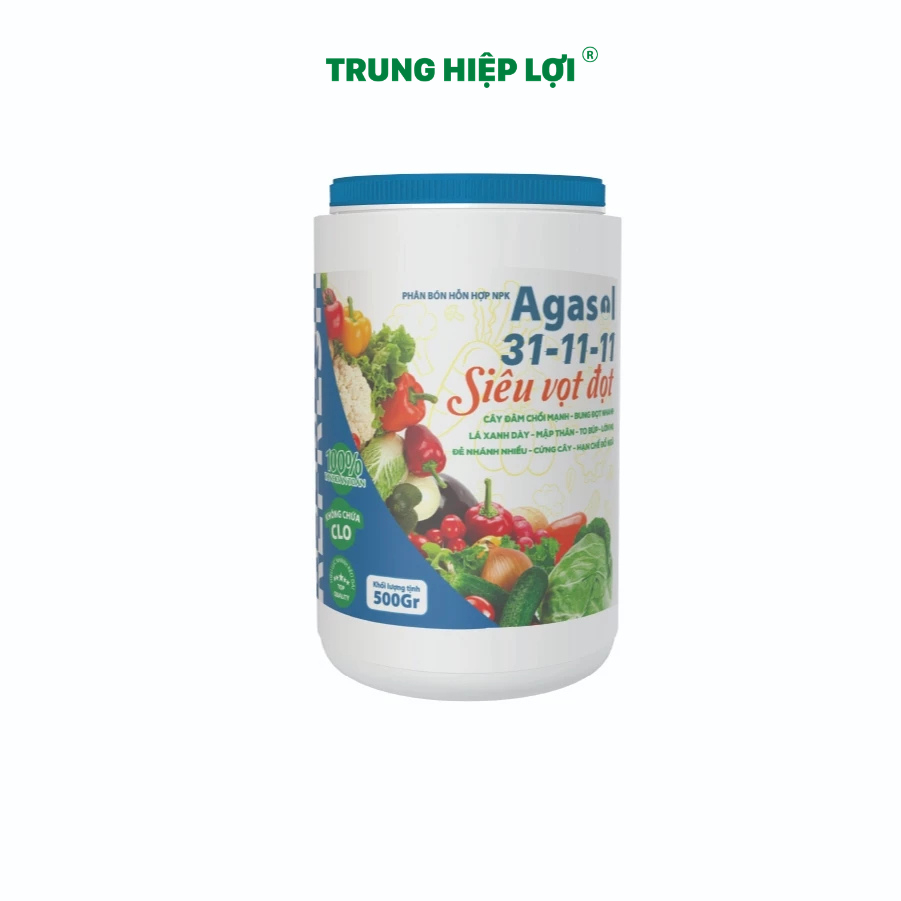 Phân bón SIÊU VỌT ĐỌT Agasol 31-11-11+TE bung đọt nhanh, lá xanh dày chuyên cho rau màu 500gr - Trun