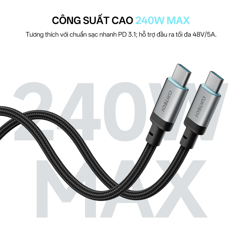 Cáp Sạc Nhanh CUKTECH CP Bọc Dù 6A 240W Type-C to Type-C Phù Hợp cho iPhone 17/Xiaomi/Samsung/Vivo | BigBuy360 - bigbuy360.vn
