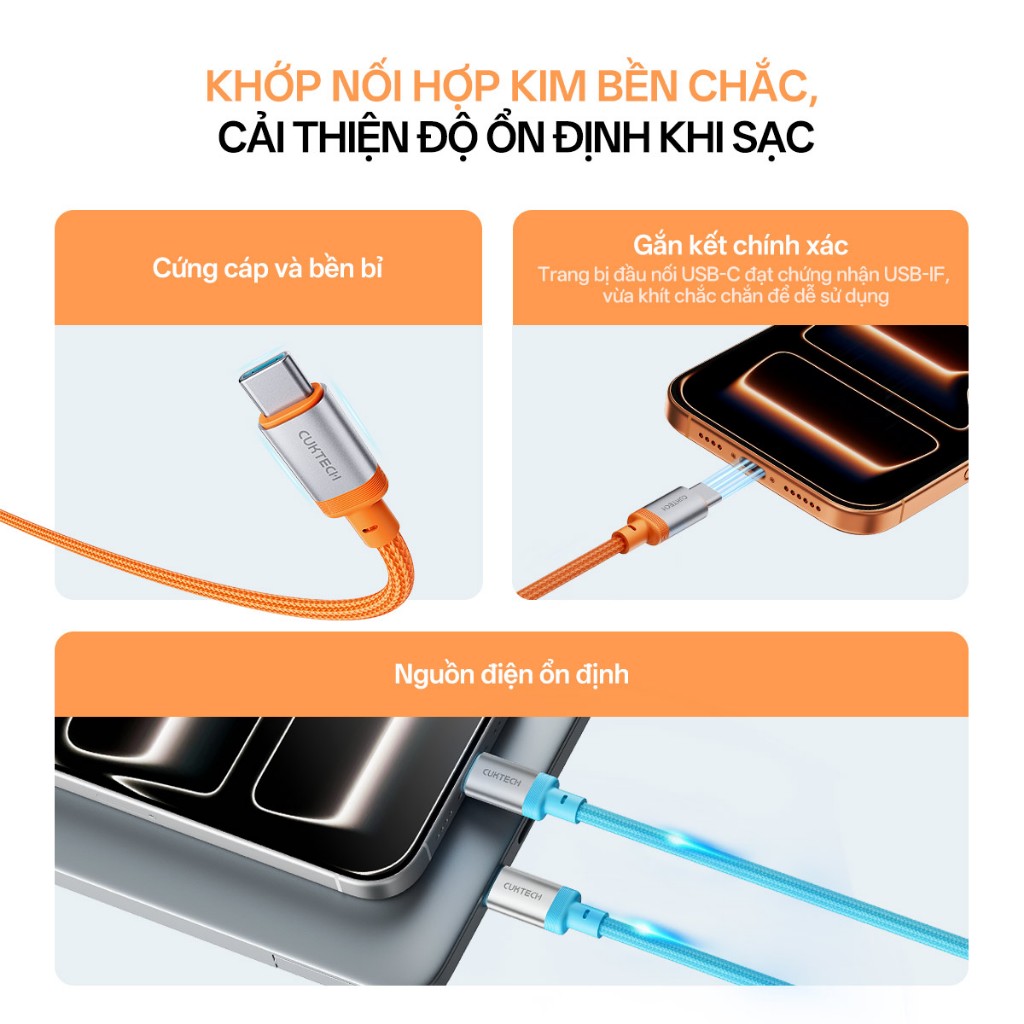 Cáp Sạc Nhanh CUKTECH CP Bọc Dù 6A 240W Type-C to Type-C Phù Hợp cho iPhone 17/Xiaomi/Samsung/Vivo | BigBuy360 - bigbuy360.vn