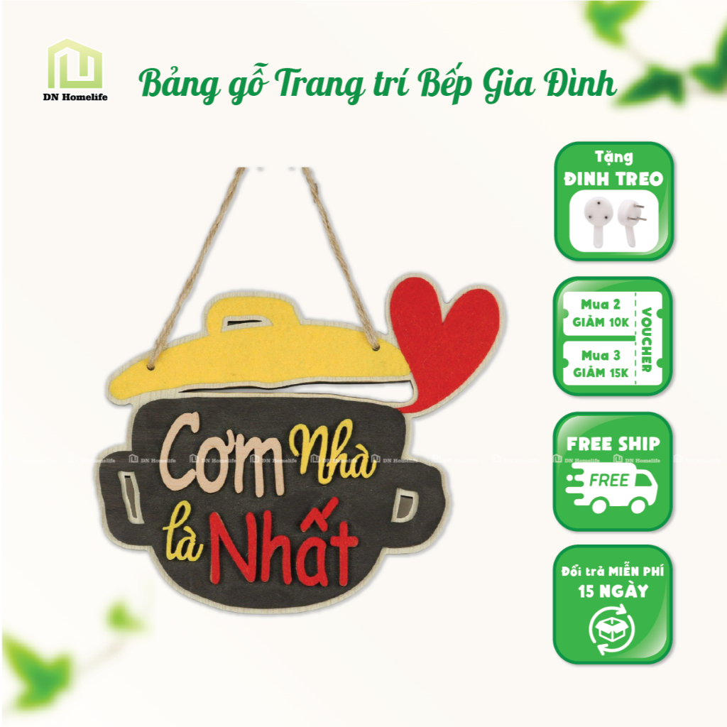 Bảng gỗ decor Cơm Nhà Là Nhất Siêu dễ thương trang trí nhà bếp, gia đình