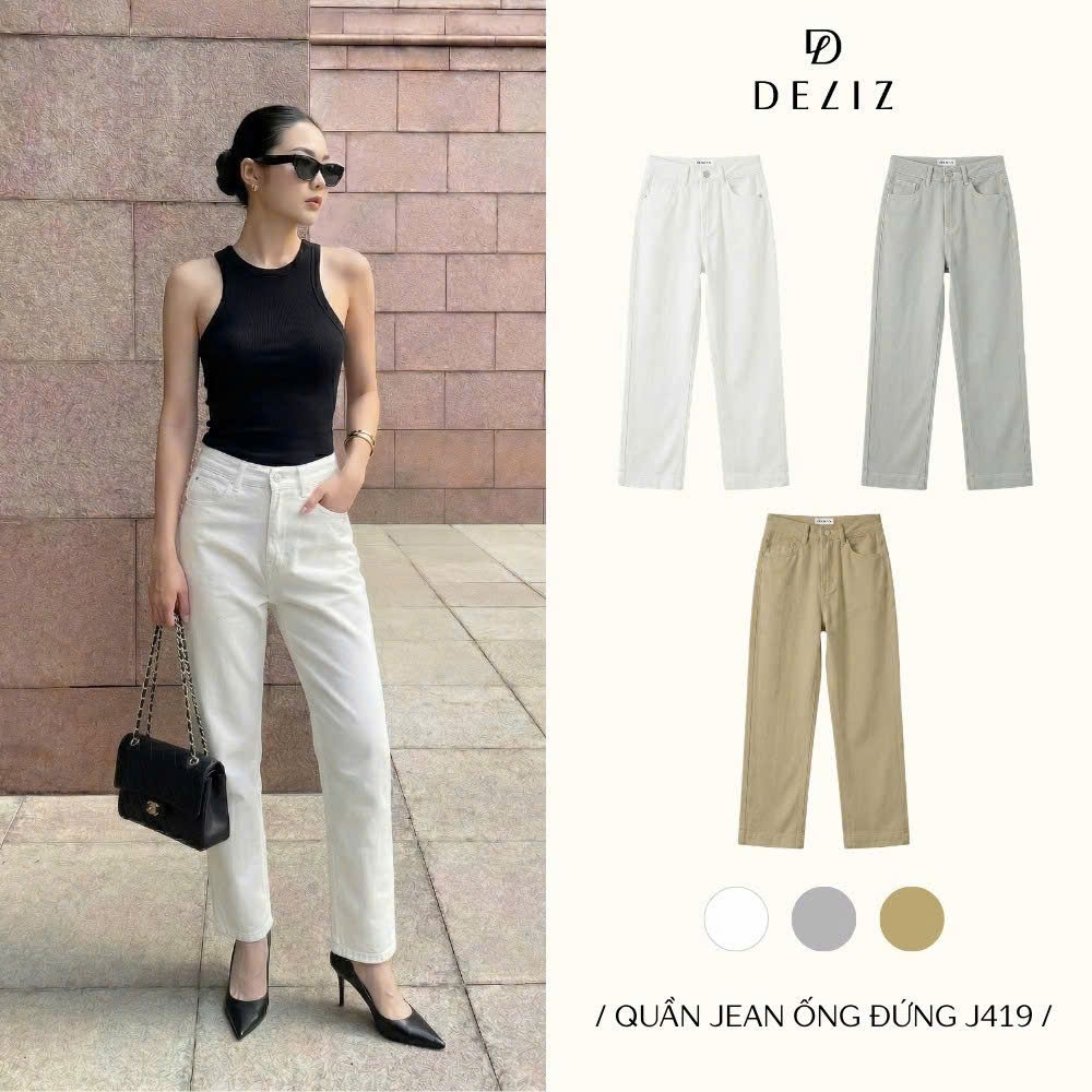 DELIZ PREMIUM - Quần jean nữ ống đứng chất liệu denim cao cấp nhiều màu hot trend (đã cắt sẵn khuy) DELIZ J419
