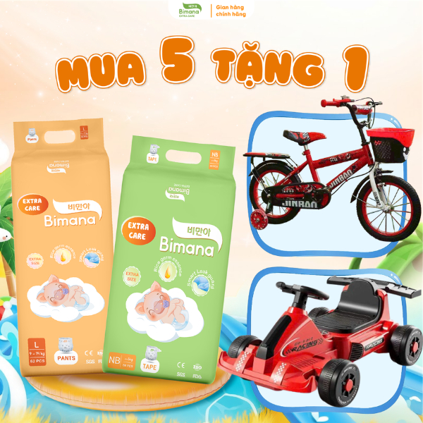 [5E] - [TẶNG XE ĐIỆN F1/ XE ĐẠP 2 BÁNH] - Tã Bỉm Bimana Extra Care Mỏng Thoáng Thấm Hút Tốt, Đủ size