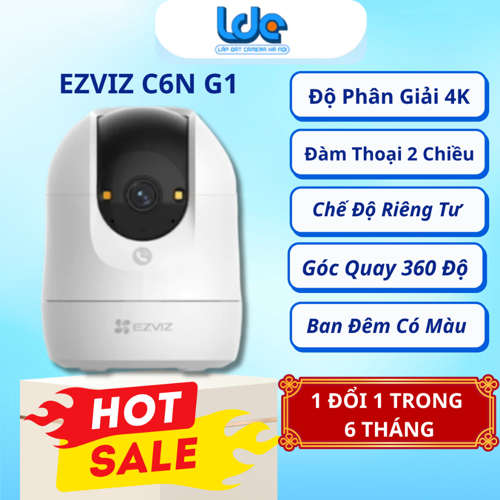 Camera wifi trong nhà ezviz C6N G1 8MP / C6N PRO 3MP quay quét 360 độ, đàm thoại 2 chiều, có nút gọi