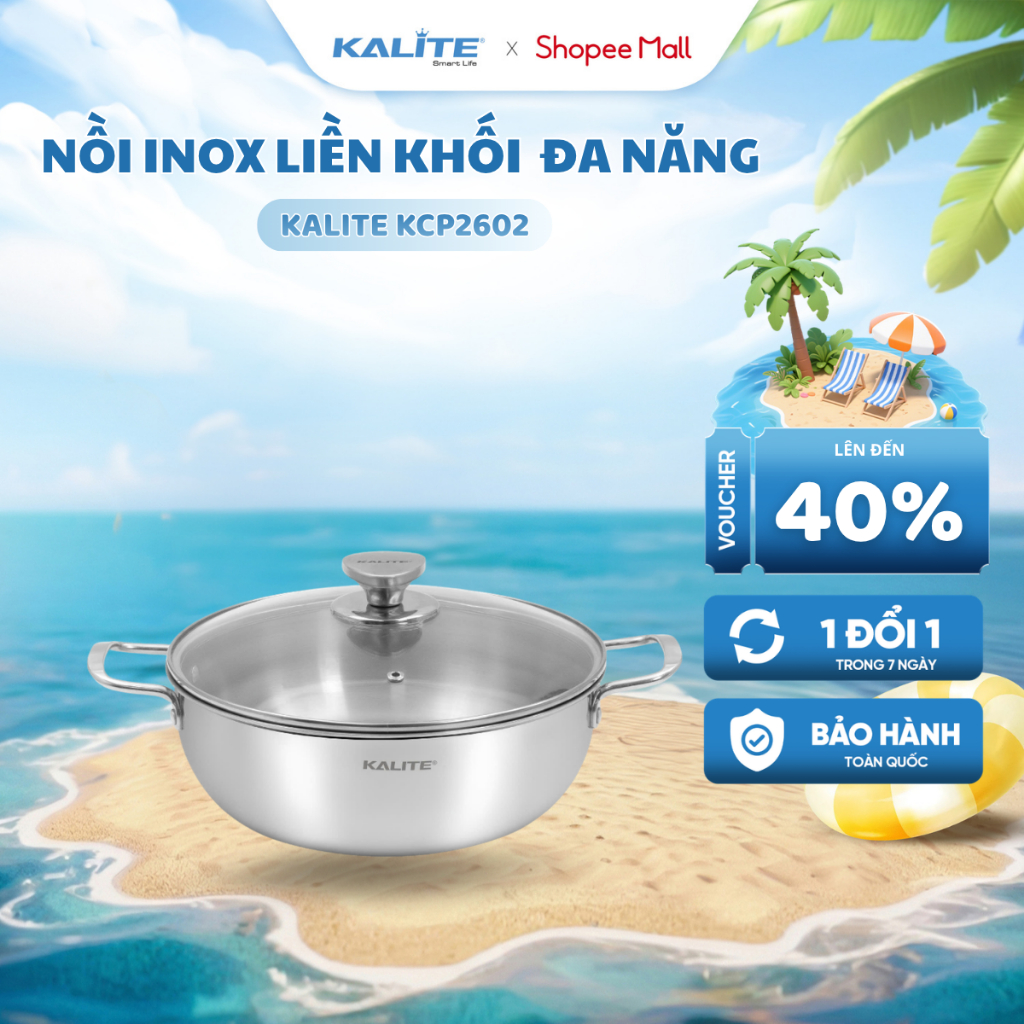 Nồi Inox Liền Khối Cao Cấp Đa Năng KALITE KCP2602 26cm - Xoong Inox 304 Bền Bỉ Dùng Mọi Loại Bếp
