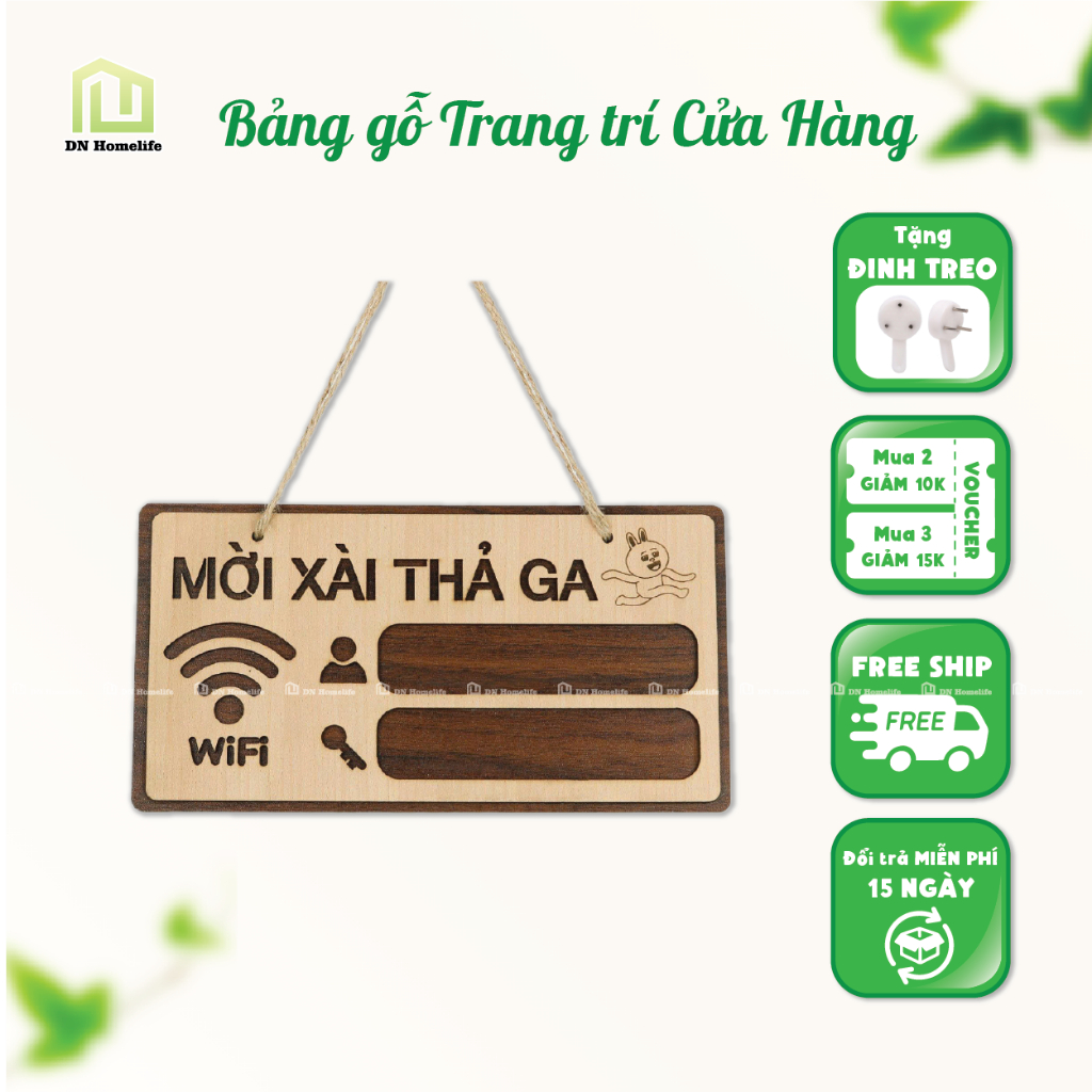 Bảng gỗ WIFI PASSWORD treo tường cho cửa hàng, quán cafe, văn phòng