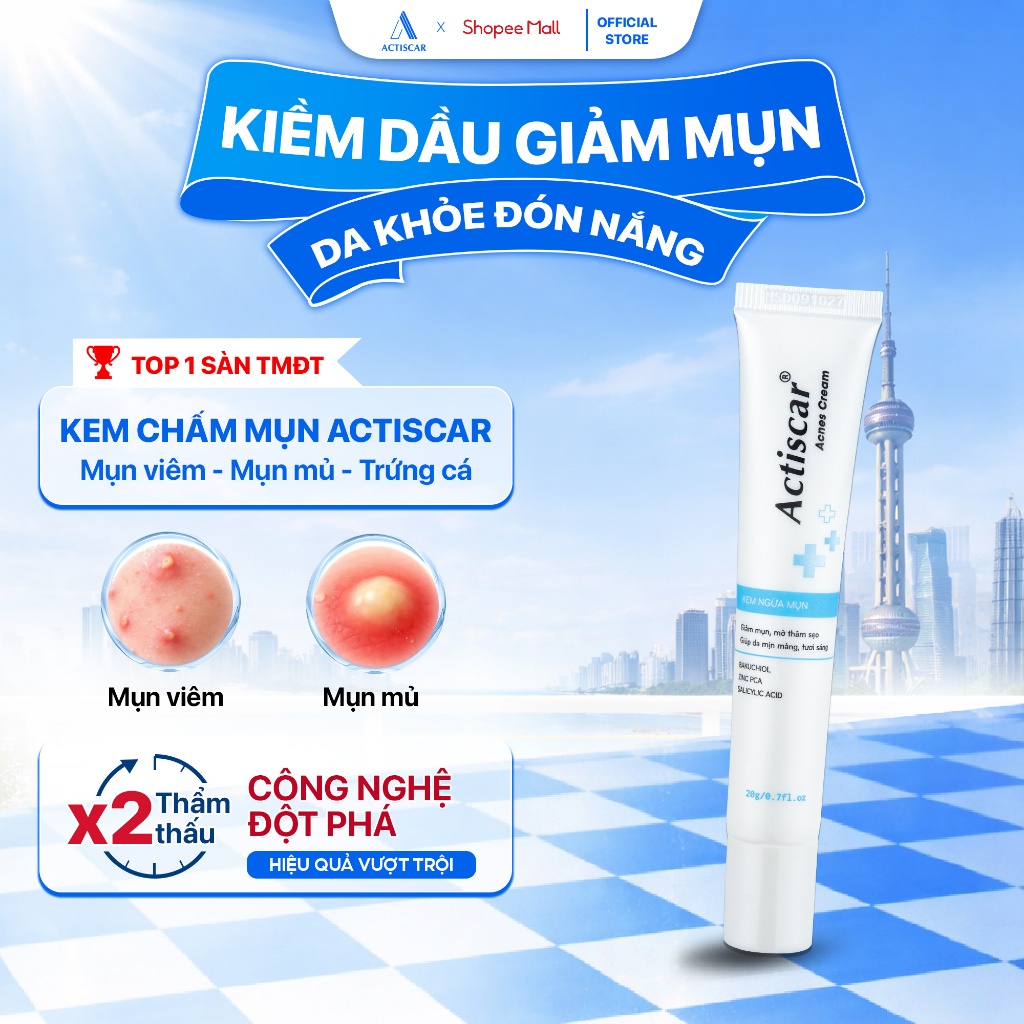 Kem chấm mụn chuyên sâu Actiscar Acnes Cream 20g Cải Thiện Tình Trạng Mụn , mụn mới, sẹo