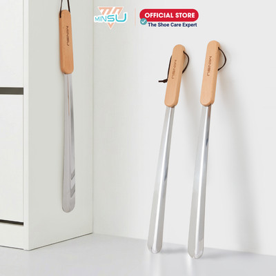Cây Đón Gót Giày MINSU Shoehorn M2431 Inox Tay Cầm Gỗ Giúp Mang Giày Nhanh Chóng, Chống Cong Gãy Bền Đẹp, Phù Hợp Nam Nữ