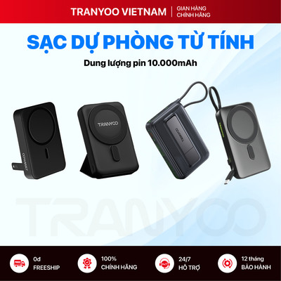 Sạc Dự Phòng Từ Tính TRANYOO T-F24 F25 F26 F27 10000mAh Sạc Nhanh PD 20W Sạc Không Dây Kèm Giá Đỡ