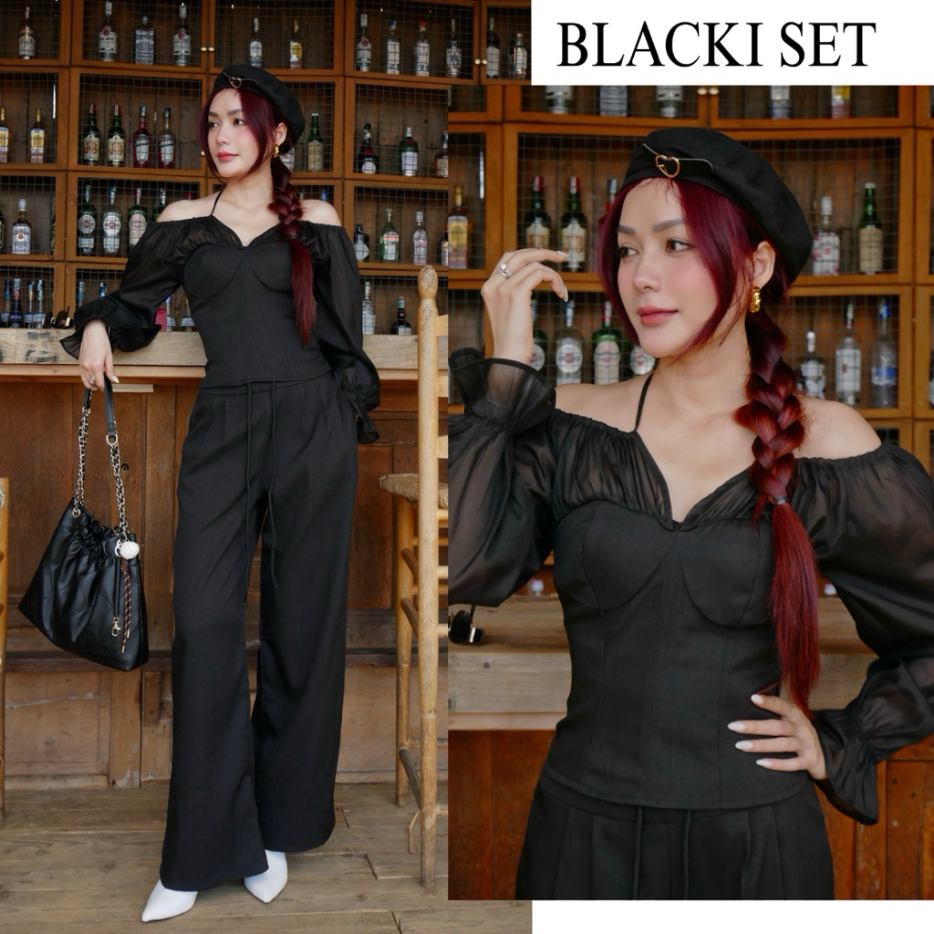 BLACKI SET- Set áo tay dài phối voan tơ và quần suông - ELVES DESIGN