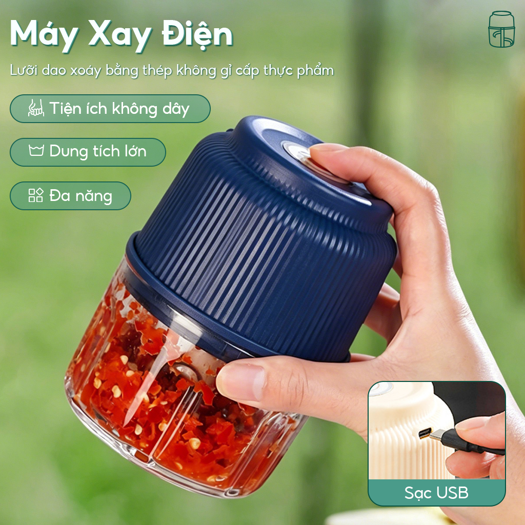 Máy xay tỏi cầm tay công suất lớn, có thể xay nhanh tỏi, tiêu và thịt, trợ thủ đắc lực trong bếp
