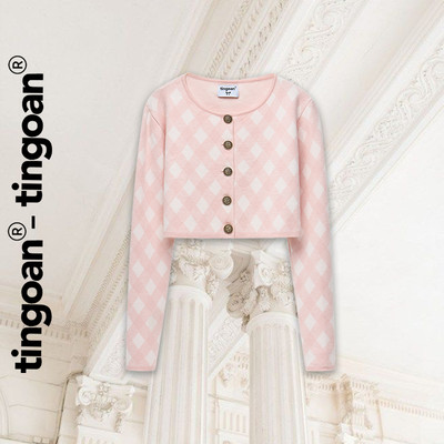 [ KOL ] TINGOAN® X - Áo cardigan len xù crop kẻ quả trám tặng kèm áo hai dây LOVE YOU BACK CARDIGAN