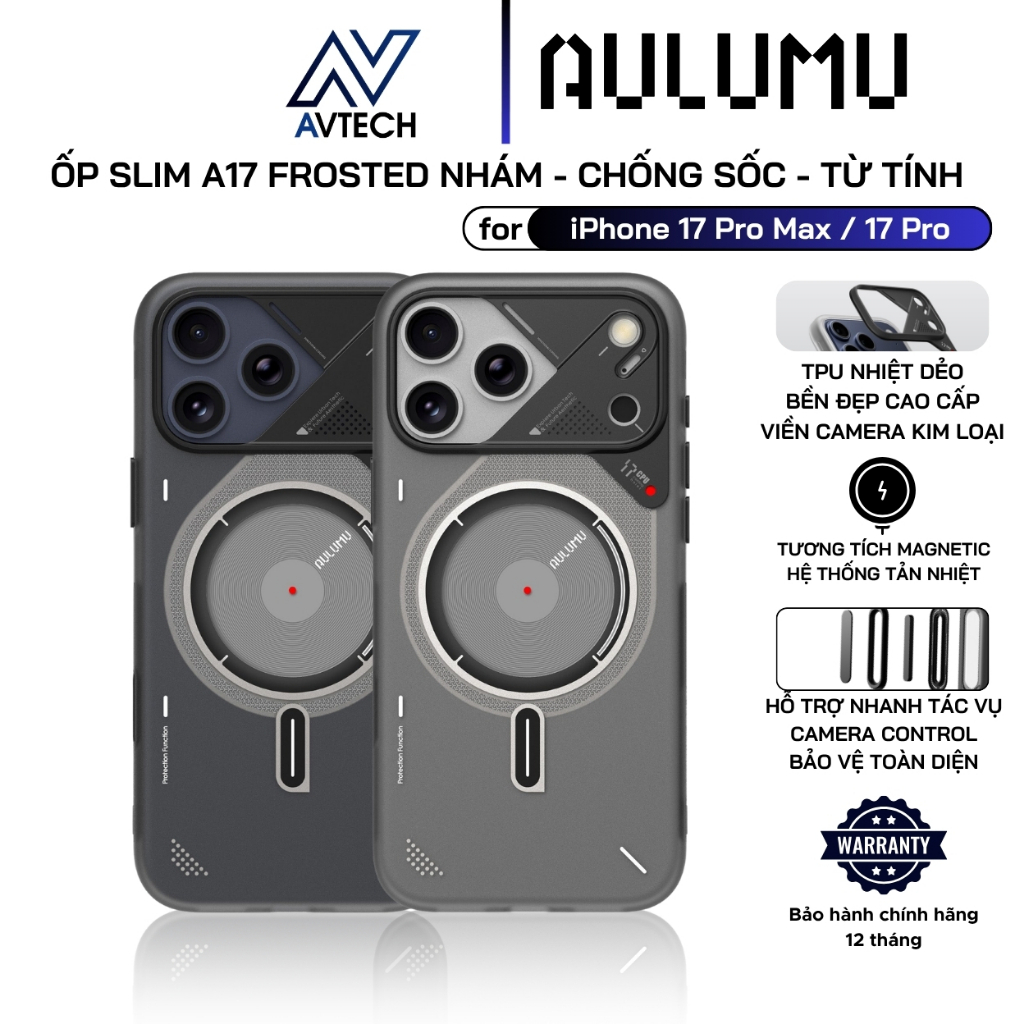 Ốp Lưng Aulumu cho iPhone 17 Pro Max / 17 Pro, Frosted Case - Camera Control, Tản Nhiệt, Vòng Từ Tín